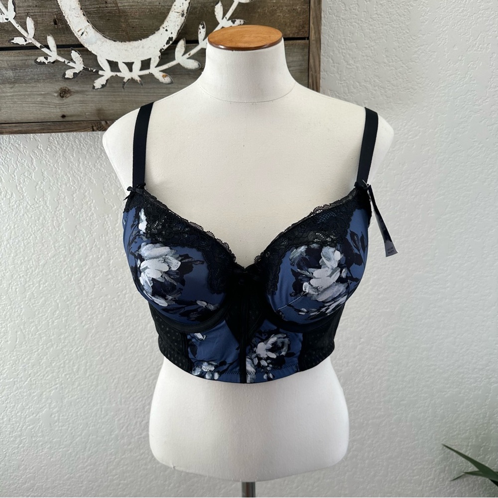 Cacique lightly lined balconette blue black‎ sexy bra size 40C NWT